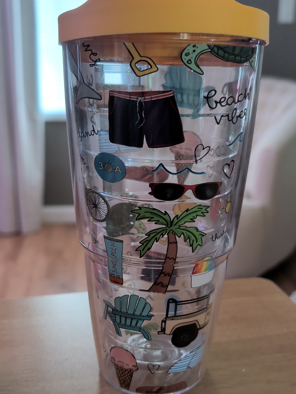 Yellow Lid Beach Vibes Travel Tumbler - Unbranded